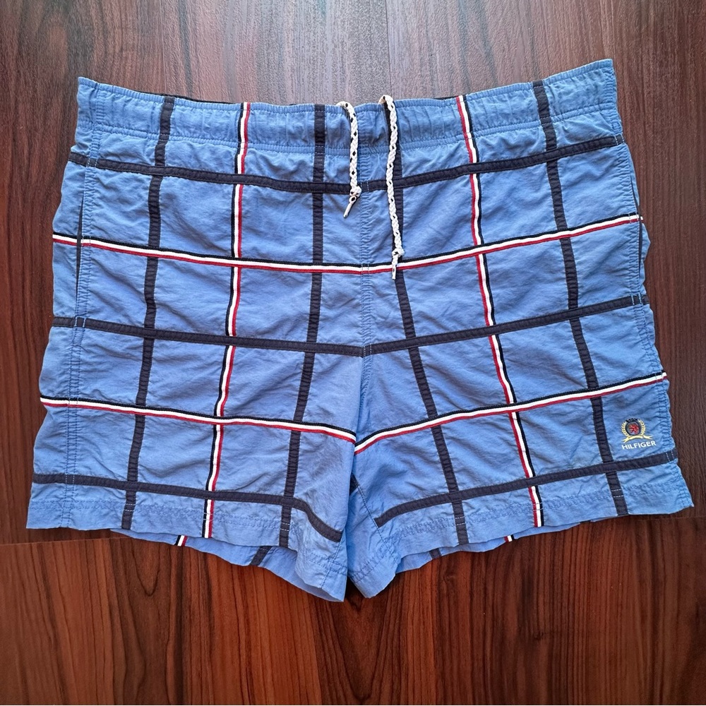 Vtg Y2k Tommy Hilfiger Blue Plaid Board Shorts Sz Men’s Large
